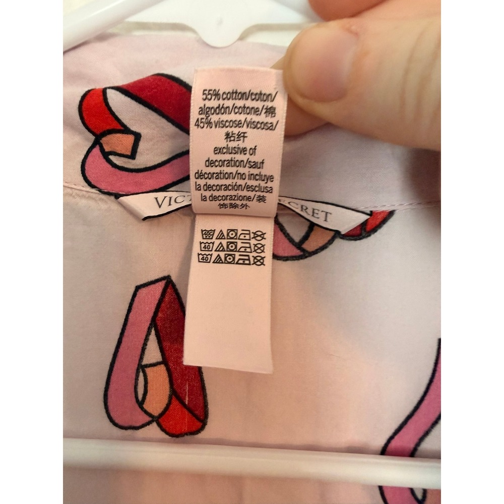 Victorias Secret Pink Heart Print Pajama Set Cotton Viscose Long Sleeve Pants M - Picture 4 of 10